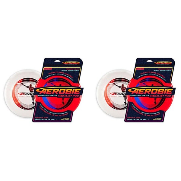 2x 2pc Aerobie Medalist Flyer Spin Master Frisbee 175gm Flying Disc White/Red