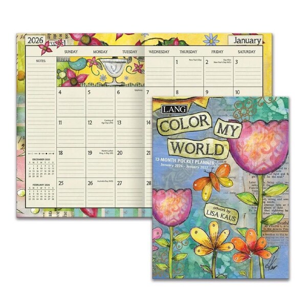 2026 13-Month Planner LANG Color My World by Lisa Kaus, Pocket Month to View 26991003178