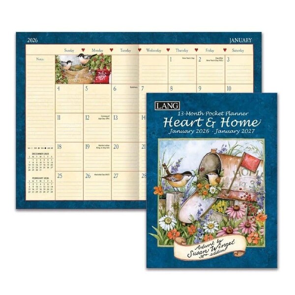 2026 13-Month Planner LANG Heart & Home 38th Edition by Susan Winget, Pocket Month to View 26991003161