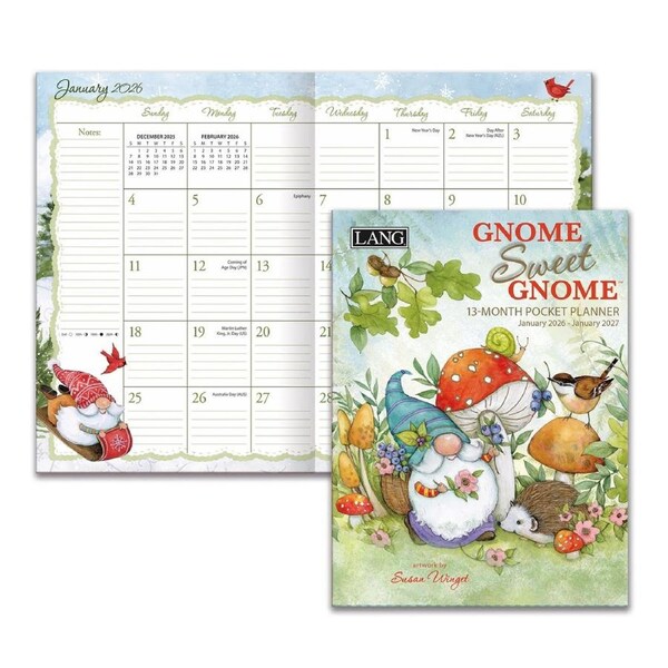 2026 13-Month Planner LANG Gnome Sweet Gnome by Susan Winget, Pocket Month to View 26991003191