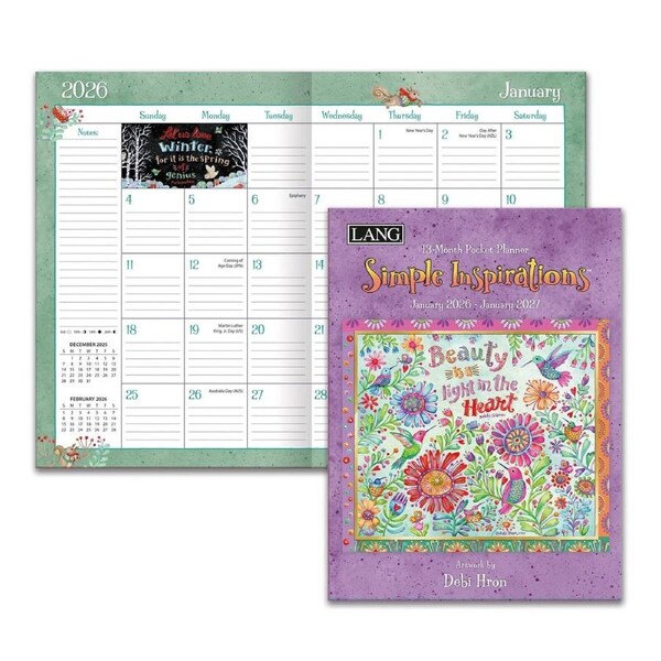 2026 13-Month Planner LANG Simple Inspirations by Debi Hron, Pocket Month to View 26991003185