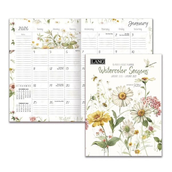 2026 13-Month Planner LANG Watercolor Seasons by Lisa Audit, Pocket Month to View 26991003189