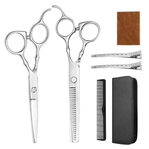 Hair Cutting Scissors Kits,7 Pcs Stainless Steel Hairdressing Shears Set Professional Thinning Scissors-Silver