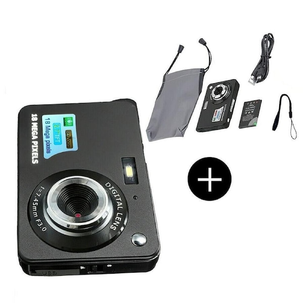 Digital Camera Vlogging Video Cam 8x Zoom 18MP TFT LCD Screen Camcorder - 2.7in Black