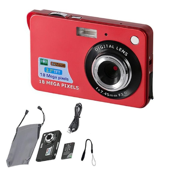 Digital Camera Vlogging Video Cam 8x Zoom 18MP TFT LCD Screen Camcorder - 2.7in Red