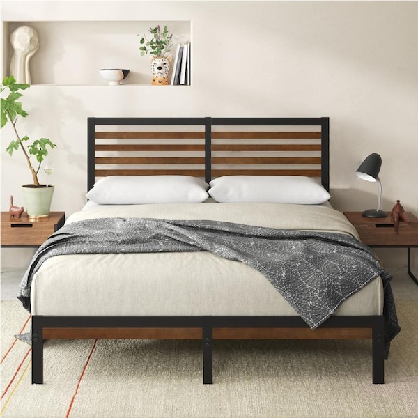 Zinus Bed Frame Queen Double King Single Size Kai Bamboo, Steel, Footboard Single