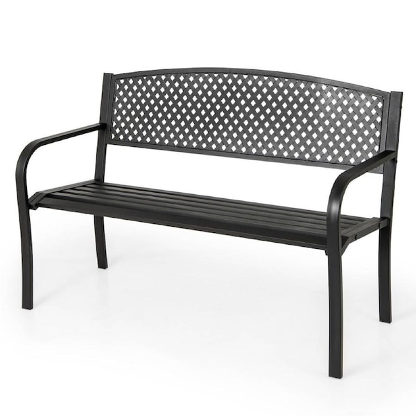 P&P 127Cm Outdoor Bench W/ Patterned Backrest 300 Kg 2-3-Person Patio Loveseat Chair