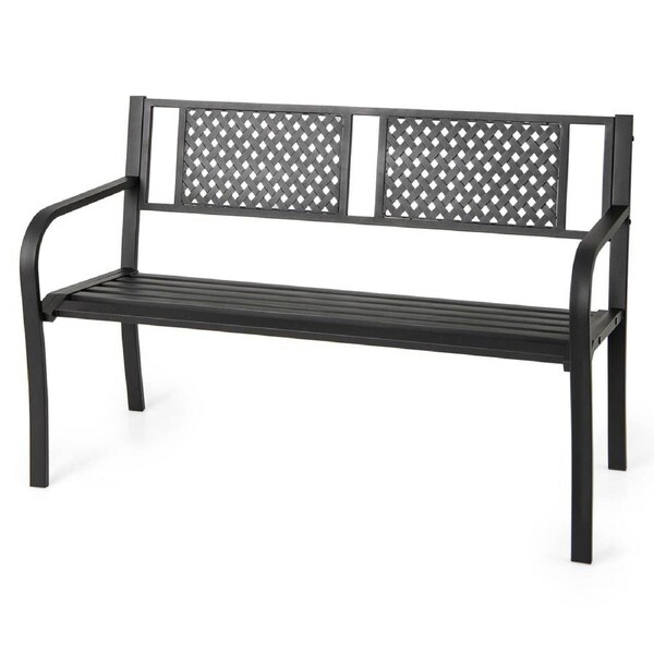 P&P 127Cm Garden Bench W/ Patterned Backrest 300Kg 2-3-Person Outdoor Loveseat Chair