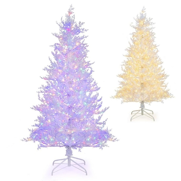 P&P 1.85M Pre-Lit Snow Flocked Christmas Tree 11 Lighting Modes Artificial Pe Tips