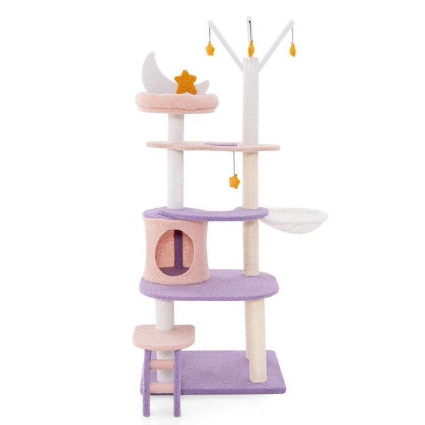 P&P 158 Cm Purple Cat Tree Tower W/ Ladder Sisal Covered Scratching Posts Indoor