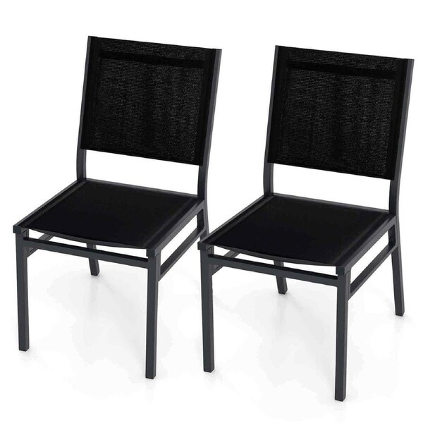 P&P 2 Pieces Outdoor Patio Armless Dining Chairs, Heavy-Duty Aluminum Frame,Backyard