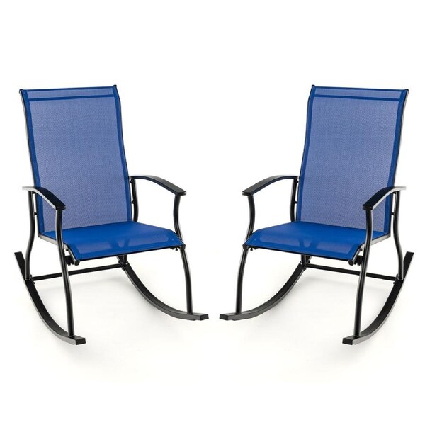 P&P 2 Pieces Outdoor Rocking Chairs Patio Cozy Rockers W/ Breathable Backrest Design