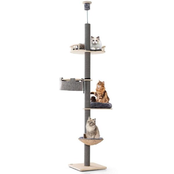 P&P 2.3-2.7M Adjustable Cat Tree Tower Scratching Post Floor To Ceiling Cando House