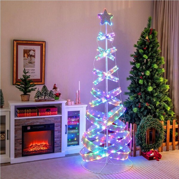 P&P 2.1M Outdoor Spiral Christmas Tree Collapsible Color Changing Artificial Decor