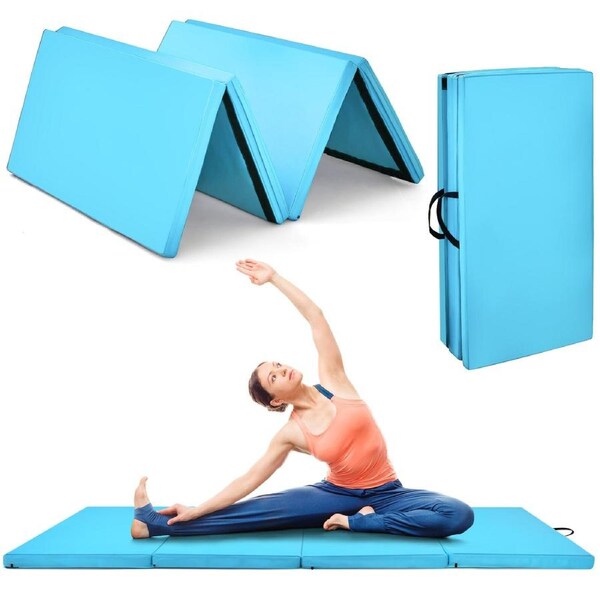 P&P 240 Cm X 116 Cm 4-Panel Folding Exercise Floor Mat Dance Yoga Gymnastics Pu Blue