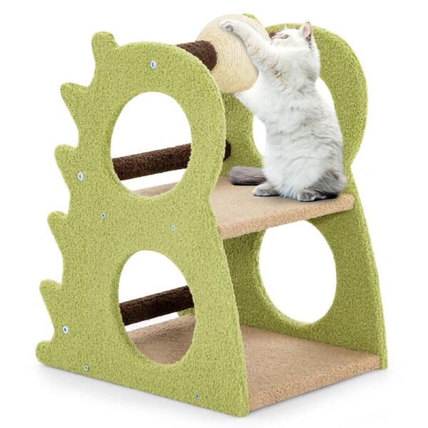 P&P 2-Tier Cat Tree For Indoor Cats,Dinosaur-Shaped Cat Tower Sisal Scratching Ball