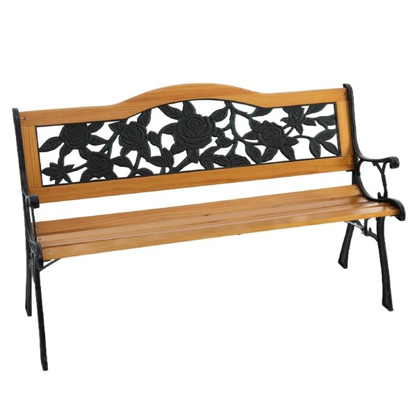 P&P 3 Seater Bench Outdoor Furniture Wooden Park Chair Rose Pattern Garden Lounge