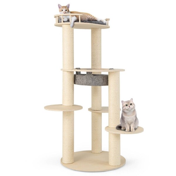 P&P 5-Level Wooden Cat Tree W/Fully Wrapped Sisal Scratching Posts, Indoor Kittens