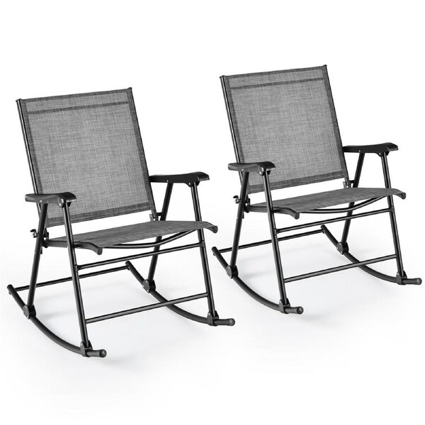 P&P 2Pcs Patio Folding Rocking Chair Heavy-Duty Metal Frame Rockers Outdoor