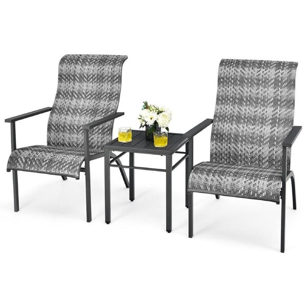 P&P 3-Piece Patio Bistro Furniture Set Pe Rattan Chairs With Coffee Table For Garden