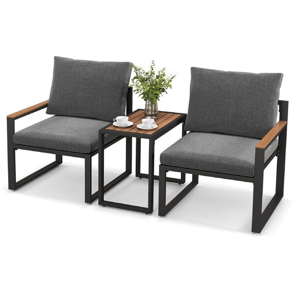 P&P 3Pc Patio Furniture Set Aluminum Frame Weatherproof Conversation Set W/ Cushions