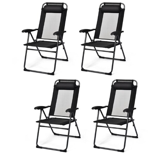 P&P 4Pcs Patio Chair Set Foldable Reclining Seat Outdoor Lounge Headrest Camping