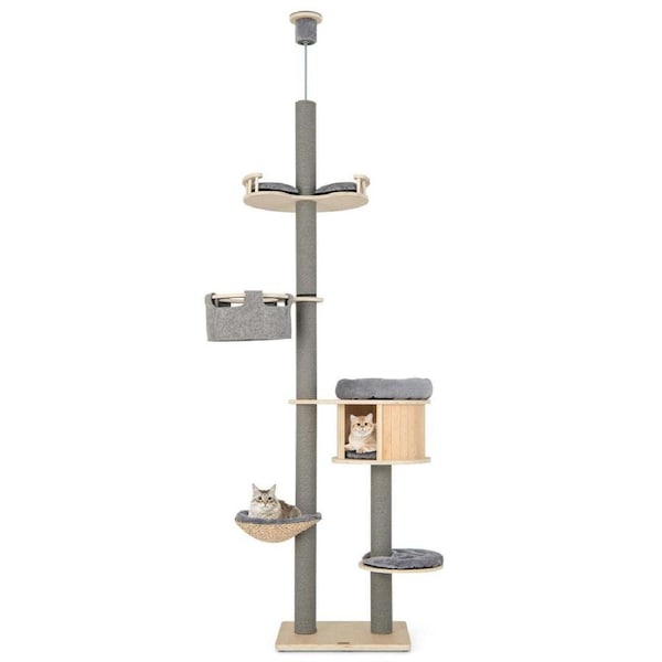 P&P 6-Tier Floor-To-Ceiling Cat Tree, 255-280Cm Adjustable Height W/Scratching Posts