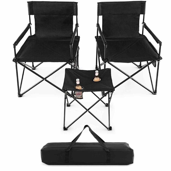 P&P Camping Chairs & Table Set Portable Lawn Chair & Side Table Support 180 Kg
