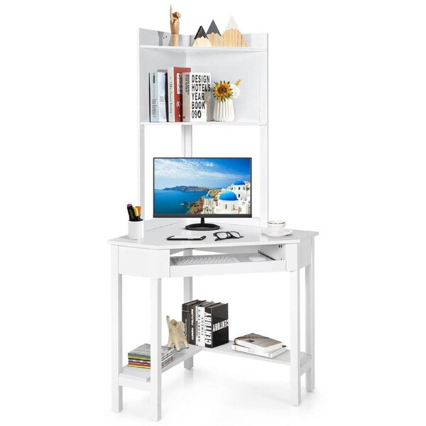 P&P Corner Computer Desk With Hutch & Storage Shelves For Small Space