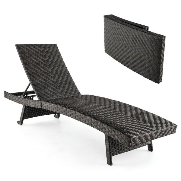 P&P Folding Patio Chaise Lounge Padded Rattan Adjustable Outdoor Chair Day Bed