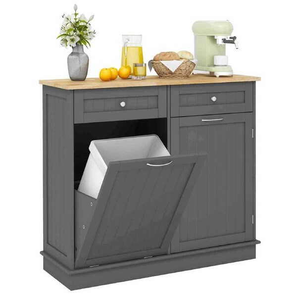P&P Freestanding Recycling Kitchen Tilt Out Trash Cabinet With Adjustable Shelf
