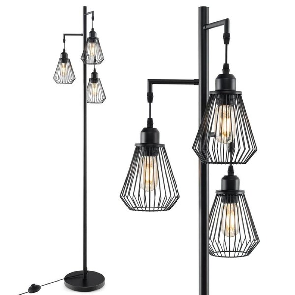 P&P Industrial 3-Light Floor Lamp Metal Standing Tree Lighting Bedroom Office