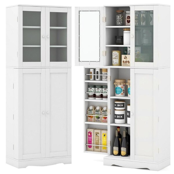 P&P Kitchen Pantry Storage Cabinet Freestanding Cupboard W/ Storage Shelve Door Rack