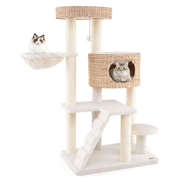 P&P Modern Cat Tree W/ Cattail Fluff Condo & Top Perch For Indoor Cats