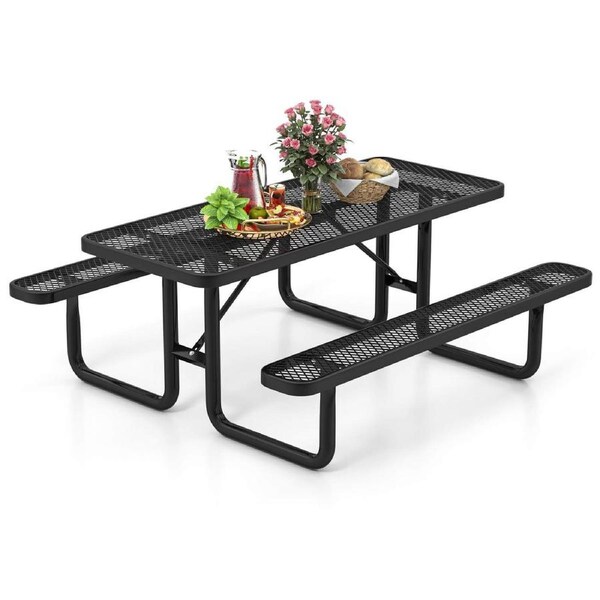 P&P Outdoor Picnic Table & Bench Set For 8, 184Cm Commercial Table For Garden, Lawn
