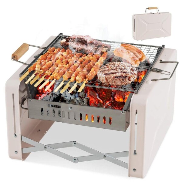 P&P Portable Charcoal Grill With Foldable Body & Charcoal Box For Outdoor Cooking
