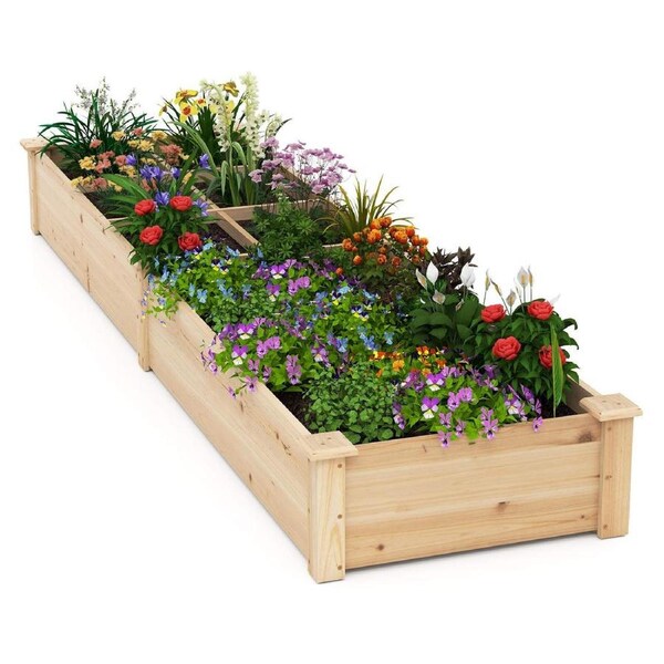 P&P Raised Garden Bed W/2 Planter Boxes & Dividers 228Cm Elevated Solid Wood Planter