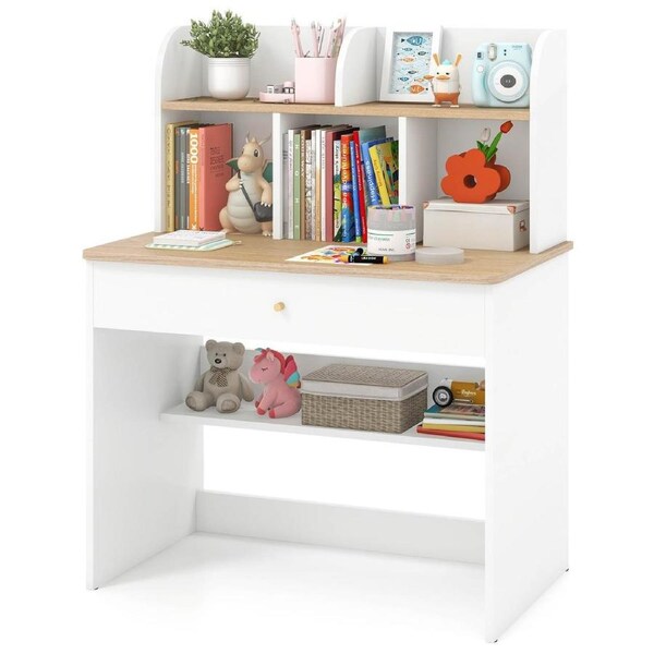 P&P Wooden Kids Study Desk With Storage Hutch Drawer And Open Shelf For Kids 3+