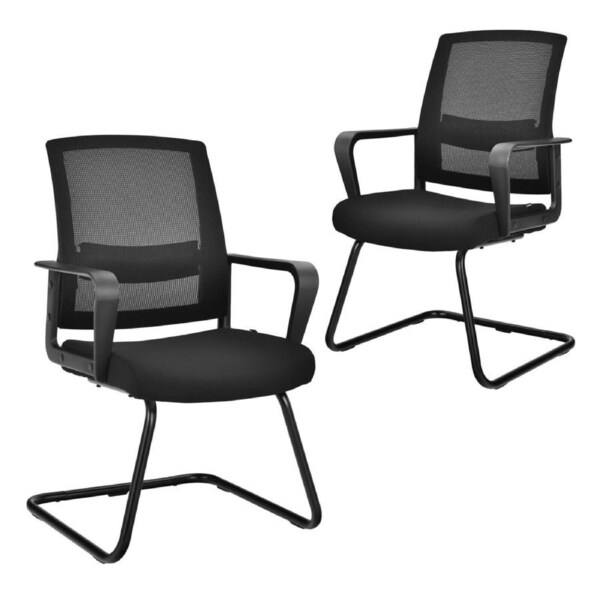 P&P Set Of 2 Conference Chairs Mesh Reception Office Guest Chairs W/Lumbar Support