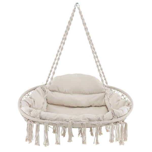 P&P Swing Chair Hand-Woven Rope Hanging Hammock Chair Folding Metal Frame Hold 150Kg