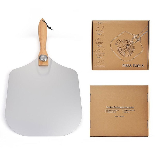 P&P 12Inch Aluminium Pizza Peel Set With Pizza Cutter And Wheel Baking Transfer Tool
