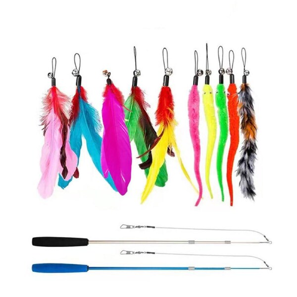 P&P 12Pcs Kitten Cat Feather Toy Bell Wand Teaser Rod Interactive Play Pet Toys Gift