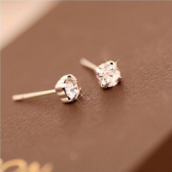 P&P 1Pair Earrings Cubic Zirconia Ear Studs Sterling Silver Surgical Steel Available