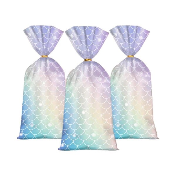 P&P 150X Mermaid Tail Plastic Candy Bags Kid Birthday Party Christmas Gift Packaging