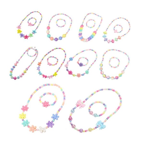 P&P 20Pcs Candy Colour Bead Necklace And Bracelet Set Kids Jewelry Fashion Accessory
