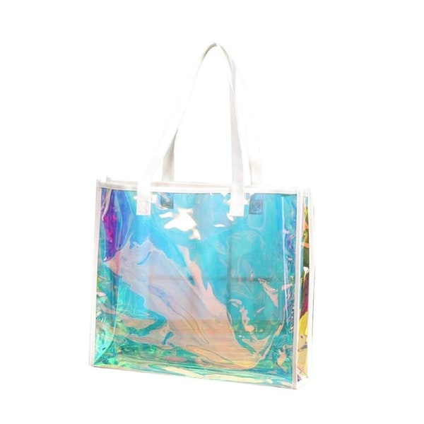 P&P 2Pcs Holographic Iridescent Tote Bag Waterproof Gift Bags Clear Reusable Pvc Bag