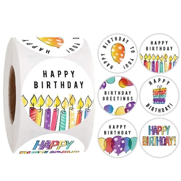 P&P 2Rolls Happy Birthday Stickers Label Gift Wrapping Decoration Party Supplies Set