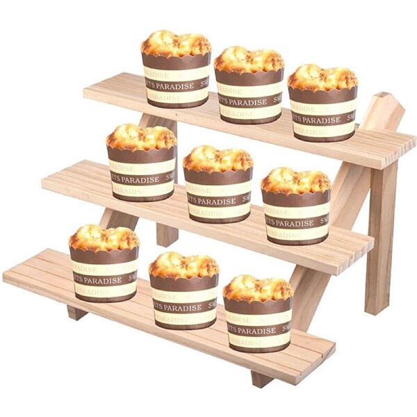 P&P 3 Tiers Wooden Earring Display Stand Holder Necklace Ring Counter Display Au