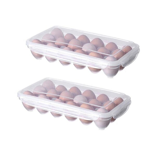 P&P 2Xegg Keeper Trays 18 Slot Storage Box Containers Kitchen Refrigerator Organizer