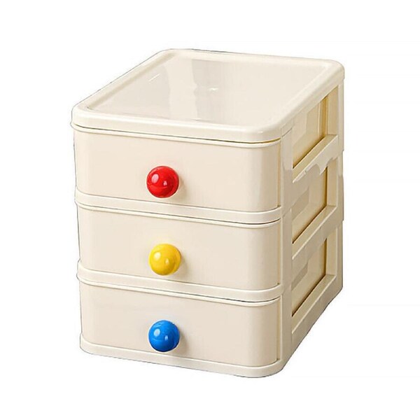P&P 3 Drawer Plastic Storage Box White Stackable Organiser With Colourful Knobs Desk